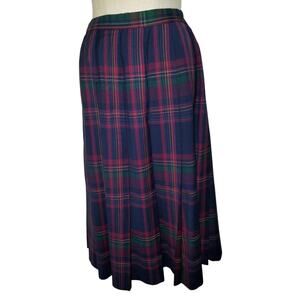 Pendleton 100% Wool Tartan Plaid Midi Skirt Drop Pleated Red Green Navy USA
